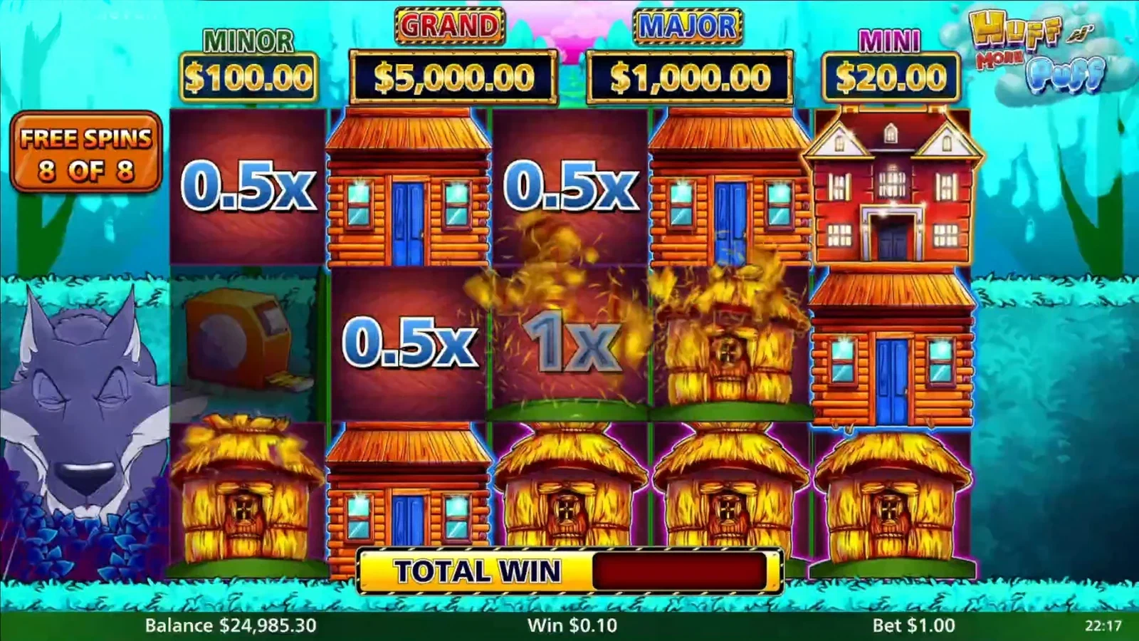 Huff N More Puff house prizes during its bonus feature