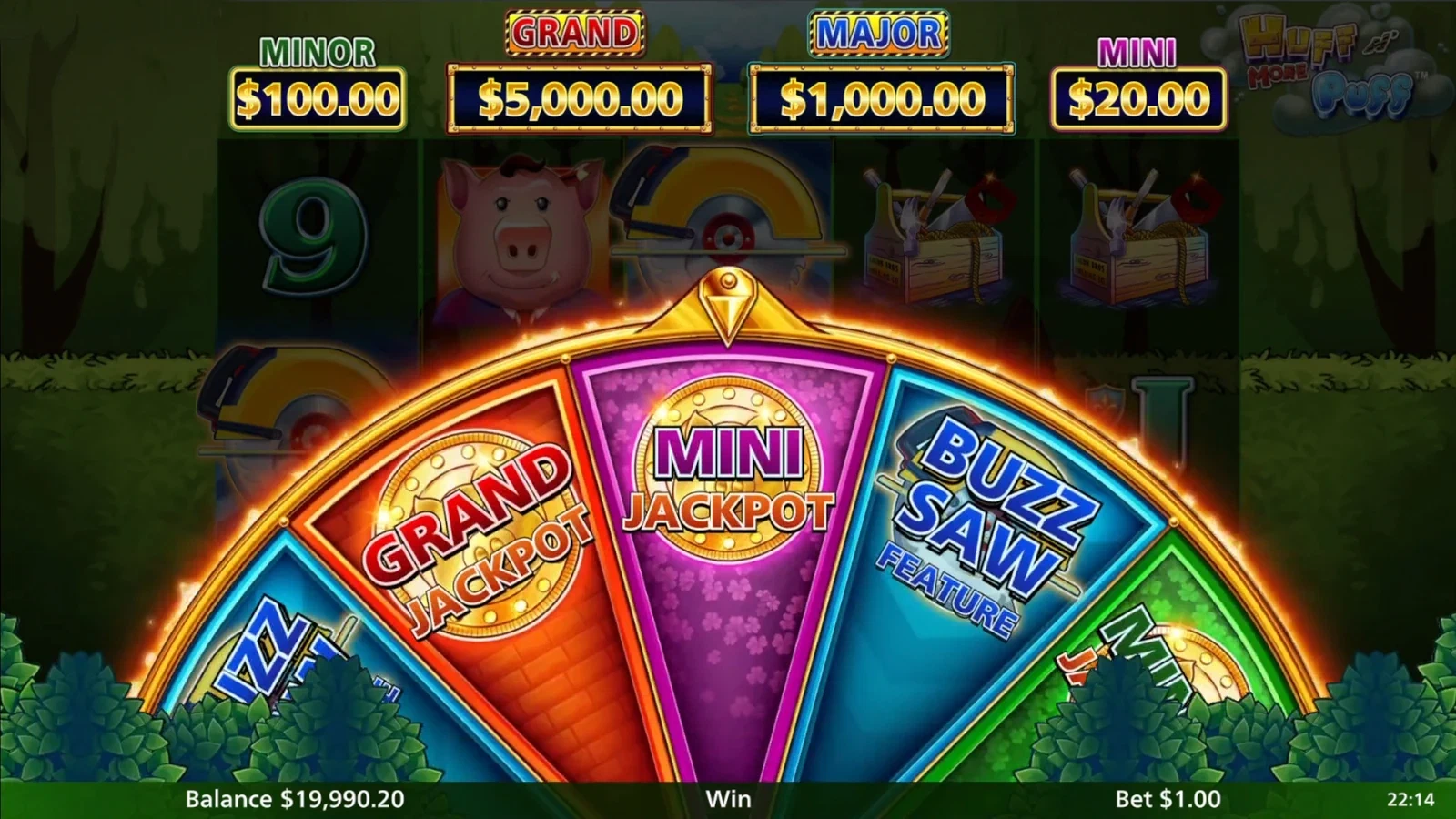 More Puff feature wheel with jackpot and bonus segments